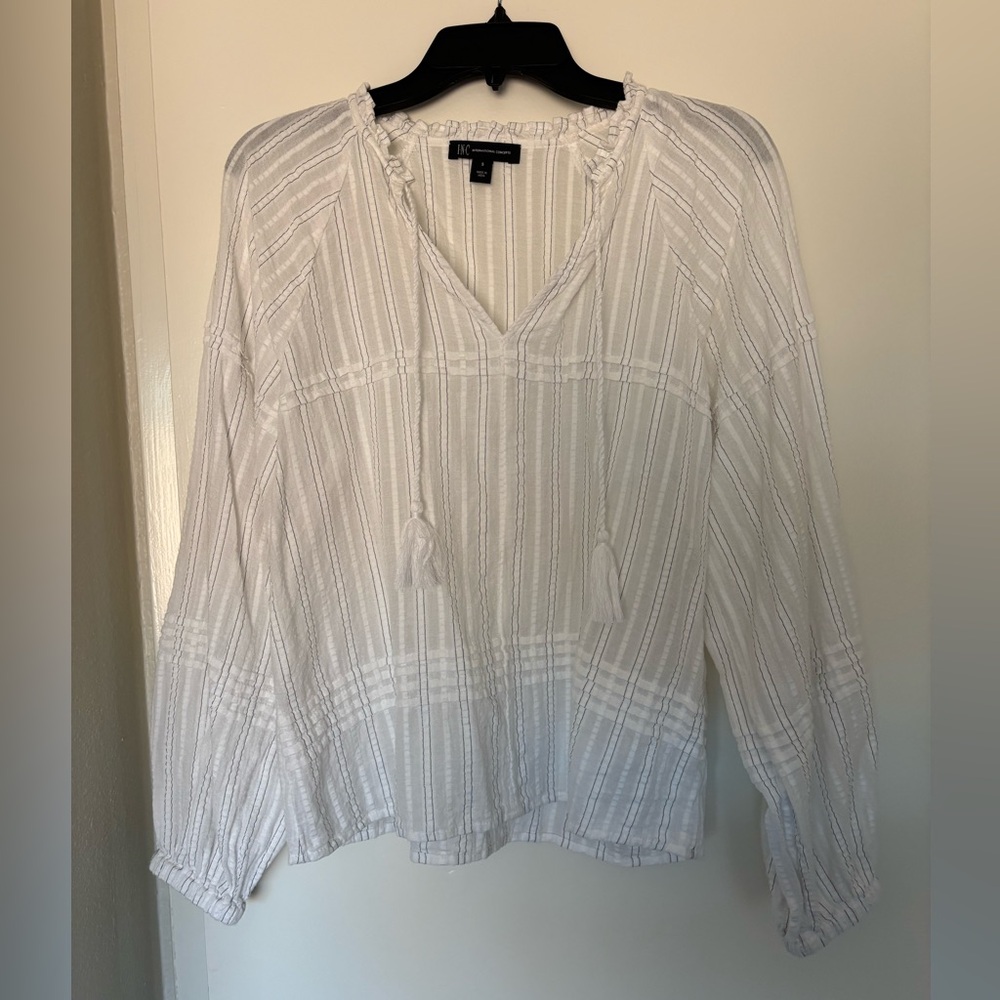 INC White Textured Blouse, Small - Picture 3 of 6